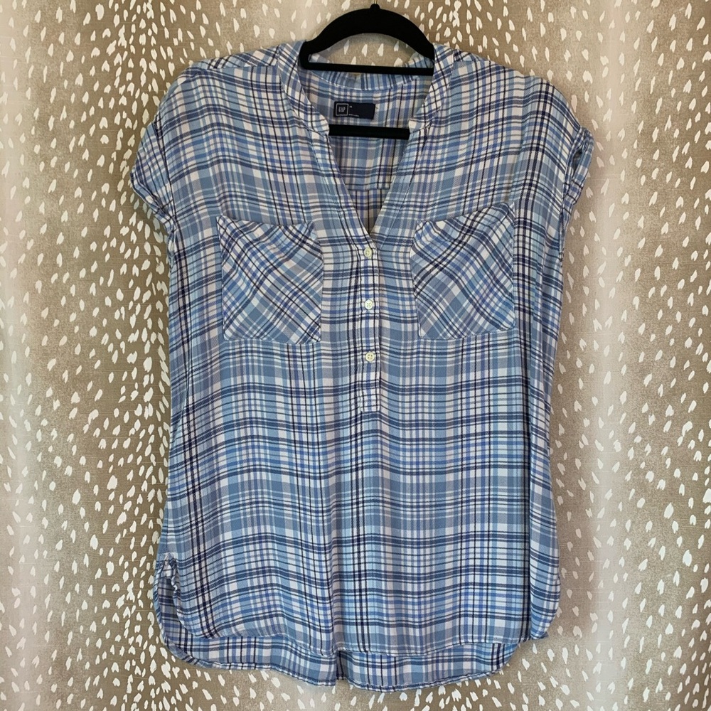 Gap Plaid Cap Sleeve Shirt Size Medium